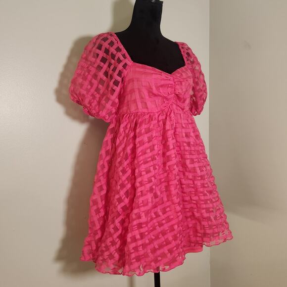 BAEVELY Pink Checkered Mini Sundress, Size Medium - Picture 6 of 14